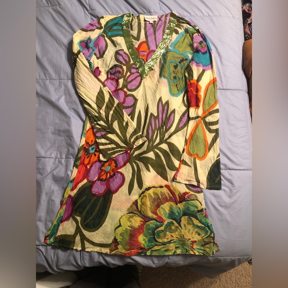 Antica Sartoria floral beaded swim cover tunic top